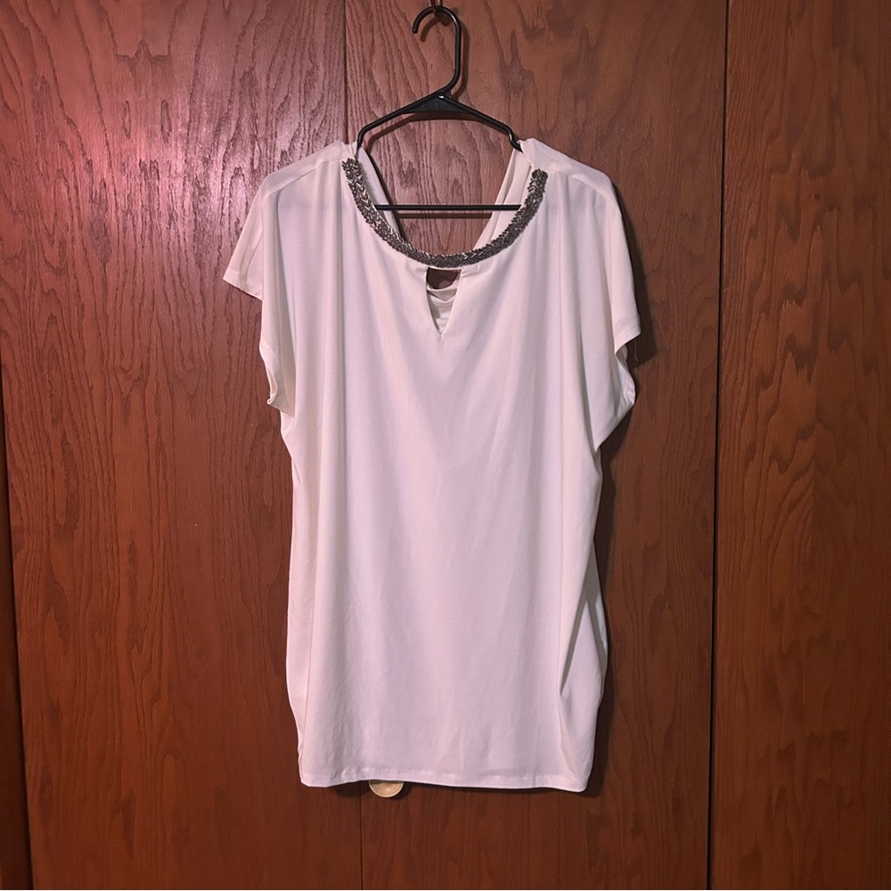 Maurices White Blouse with Silver Accents